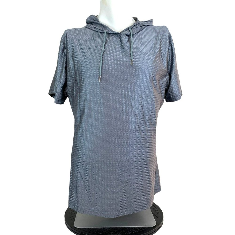 COOFANDY Gray Hooded Short Sleeve Textured Pullover
